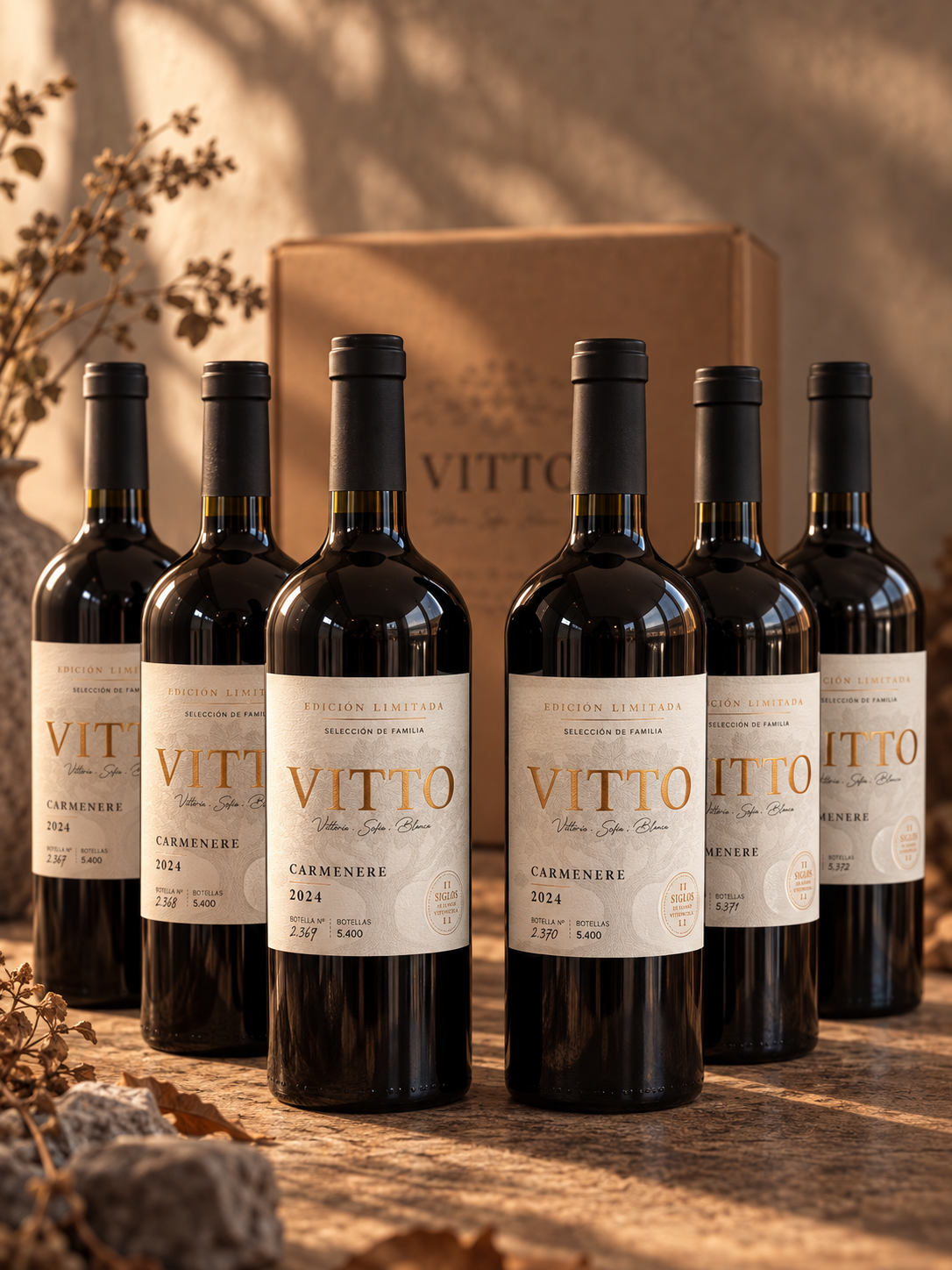 Caja de seis botellas de Vitto Carmenere 2024 del Valle del Maule