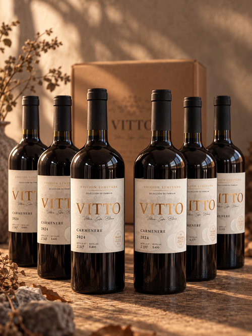 Caja de seis botellas de Vitto Carmenere 2024 del Valle del Maule